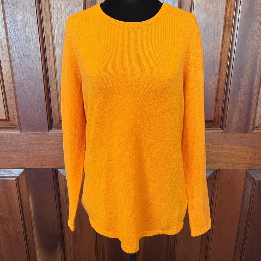Lands' End Cashmere Sweater Women M/petite 10-12 Bright Orange Minimalist NWOT